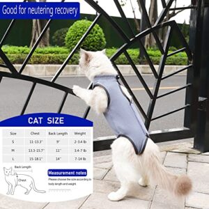 kzrfojy Cat Surgery Recovery Suit Cat Onesie for Cats After Surgery Spay Surgical Abdominal Wound Skin Diseases E-Collar Alternative Wear (Grey-Blue-M)
