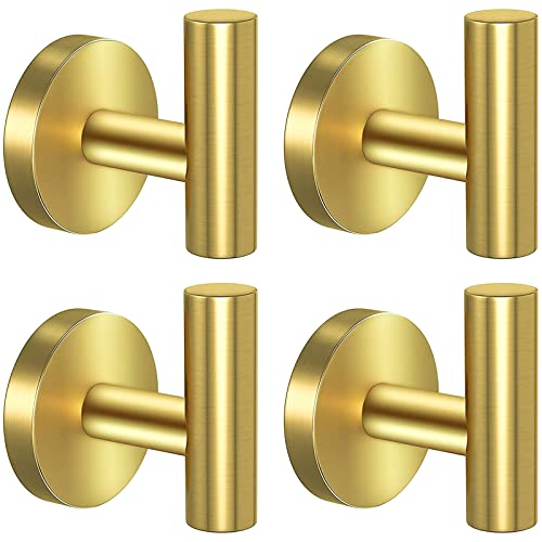 stusgo 4 Packs Matte Brass Finish Towel Hook for Wall Modern Gold Towel Hook Coat Hooks Robe Hooks SUS304 Stainless Steel Bathroom Towel Hooks