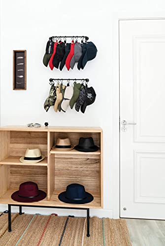 Mkono Hat Rack for Wall Baseball Cap Organizer Set of 2 and Wall Mounted Clothes Hanger with Swing Arm Set of 2