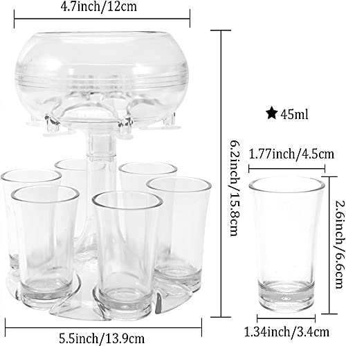 ALEVMOOM Shot Glass Dispenser and Holder,Adjustable Acrylic Shot Dispenser with 6 Drinking Glasses Made of Food Grade Plexiglass, for Beer Dispenser for Bar Parties Drinking Tools with brush