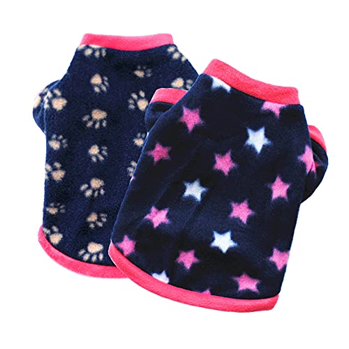 2 PCS Warm Dog Sweater, Soft Fleece Puppy Clothes Doggie Shirt Winter Outfits Sweatshirt for Small Pets Dogs Cats Chihuahua Teddy Pup Yorkshire(Star Paw, M)