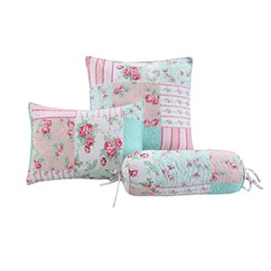 cozy line home fashions tiffany flower garden floral polyester 3-piece (square, rectangle, bolster) decor throw pillows, pink, blue, white