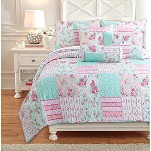 Cozy Line Home Fashions Tiffany Flower Garden Floral Polyester 3-Piece (Square, Rectangle, Bolster) Decor Throw Pillows, Pink, Blue, White