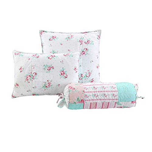 Cozy Line Home Fashions Tiffany Flower Garden Floral Polyester 3-Piece (Square, Rectangle, Bolster) Decor Throw Pillows, Pink, Blue, White