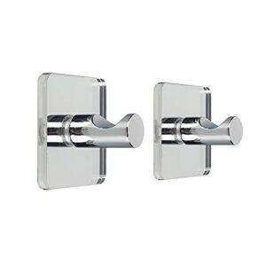 Mirror Acrylic Self Adhesive Hook, Iron Finished Chrome Pack of 2 Sticky Hooks for Bath Towel Robe Hook, Heavy Duty Door Wall Hook for Bathroom Kitchen(WJ012)