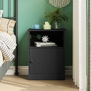 EPHEX Set of 2 Nightstand with Charging Station and USB Ports, Modern End Side Table with Cabinet and Open Storage, Bedside Table for Bedroom, Black