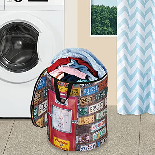 Old American License Pop Up Laundry Hamper Collapsible with Lid Dirty Clothes Hamper Laundry Basket Storage Baskets Organizer for Home, Laundry, Travel