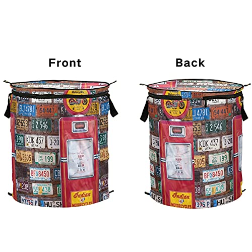 Old American License Pop Up Laundry Hamper Collapsible with Lid Dirty Clothes Hamper Laundry Basket Storage Baskets Organizer for Home, Laundry, Travel