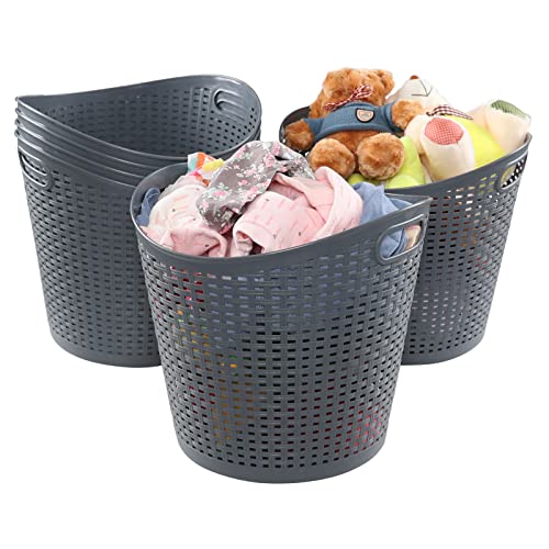 Yesdate 6 Packs Laundry Hamper Woven Basket with Handles, Storage Basket Bins for Toys, Blanket, Throws, Pillows and Towels, Grey