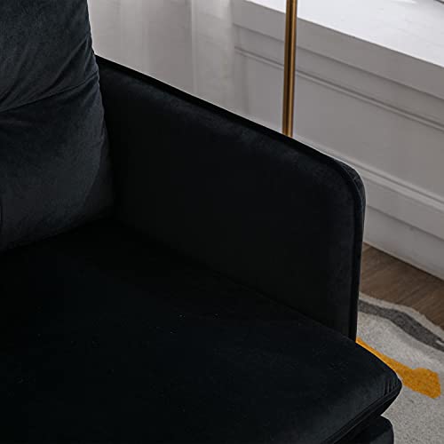 56-inch Small Velvet Sofa, Modern Loveseat Couch with Rose Golden Metal Legs, 700 Pounds Weight Capacity, Twin Size Sofa Couch with Removable Cushion for Living Room and Bedroom (Navy Black)