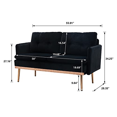 56-inch Small Velvet Sofa, Modern Loveseat Couch with Rose Golden Metal Legs, 700 Pounds Weight Capacity, Twin Size Sofa Couch with Removable Cushion for Living Room and Bedroom (Navy Black)