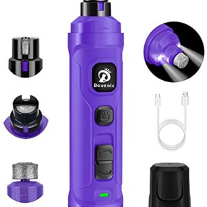 BOUSNIC Dog Nail Grinder with 2 LED Light - Super Quiet Pet Nail Grinder Powerful 2-Speed Electric Dog Nail Trimmer File Toenail Grinder for Puppy Small Medium Large Breed Dogs & Cats (Purple)