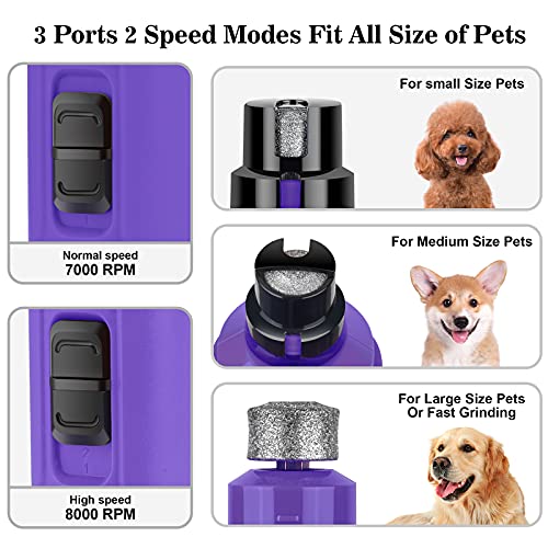 BOUSNIC Dog Nail Grinder with 2 LED Light - Super Quiet Pet Nail Grinder Powerful 2-Speed Electric Dog Nail Trimmer File Toenail Grinder for Puppy Small Medium Large Breed Dogs & Cats (Purple)