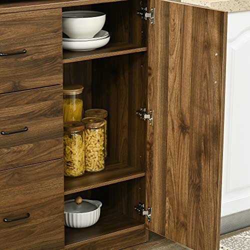 HOMCOM 70" Buffet Hutch with 3 Drawers, Kitchen Pantry with Sliding Door, Large Cabinet and Adjustable Shelves, Walnut