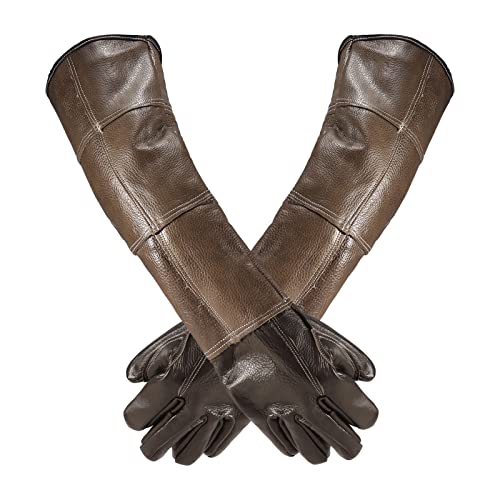 Lifeunion Animal Handing Gloves Anti-Bite & Scratch Reinforced Leather Animal Protection Gloves for Dog Cat Bird Reptile Snake(Brown)