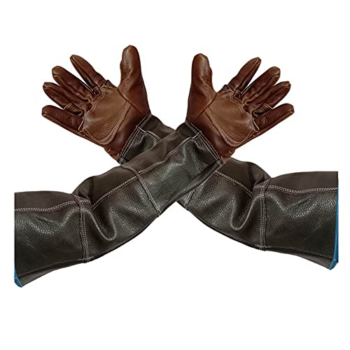 Lifeunion Animal Handing Gloves Anti-Bite & Scratch Reinforced Leather Animal Protection Gloves for Dog Cat Bird Reptile Snake(Brown)