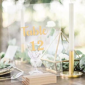 Aboofx 12 Pack Wood Place Card Holders Wood Table Number Stands Picture Holder Acrylic Sign Holders for Wedding Dinner Home Party Events Decoration