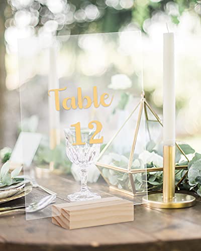 Aboofx 12 Pack Wood Place Card Holders Wood Table Number Stands Picture Holder Acrylic Sign Holders for Wedding Dinner Home Party Events Decoration