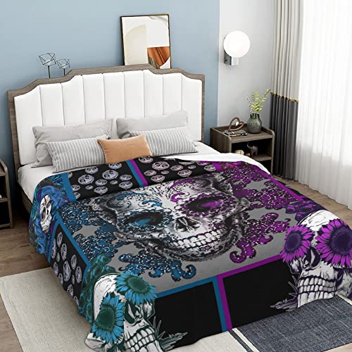 Throw Blanket for Women Men Purple Sugar Skull Warm Soft Sherpa Fleece Bed Throw Tapestry Blanket Gift for Christma 80"x60" Travel Blanket Cover Bedroom Decor Blankets Quilt