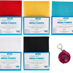 Mesh Fabric Lightweight Primary Bundle- Dandelion, Parrot Blue, White, Black and Atomic Red - 18" x 54" with Tape Measure-Bundle of 6 Items Primary