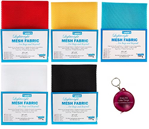 Mesh Fabric Lightweight Primary Bundle- Dandelion, Parrot Blue, White, Black and Atomic Red - 18" x 54" with Tape Measure-Bundle of 6 Items Primary