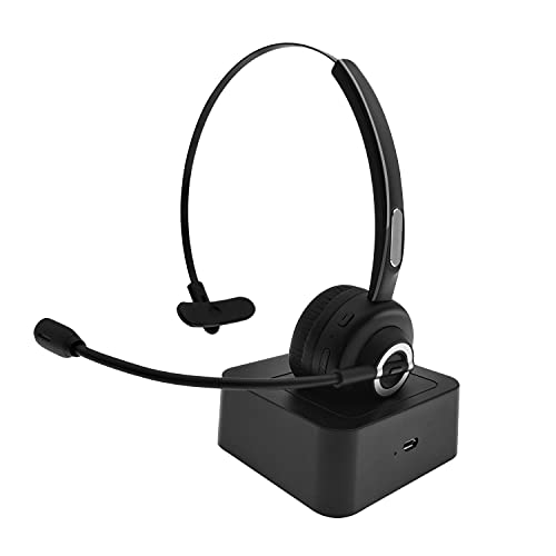 Wireless Headset,Trucker Bluetooth Headset with Mic,Noise Cancelling On Ear Bluetooth Headphones with Charging Base,Talk in Clarity Pro for Office Buiseness Home PC iPhone