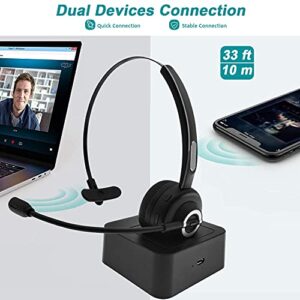 Wireless Headset,Trucker Bluetooth Headset with Mic,Noise Cancelling On Ear Bluetooth Headphones with Charging Base,Talk in Clarity Pro for Office Buiseness Home PC iPhone