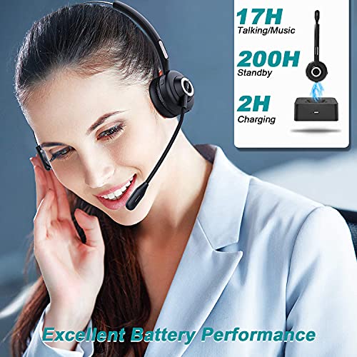 Wireless Headset,Trucker Bluetooth Headset with Mic,Noise Cancelling On Ear Bluetooth Headphones with Charging Base,Talk in Clarity Pro for Office Buiseness Home PC iPhone