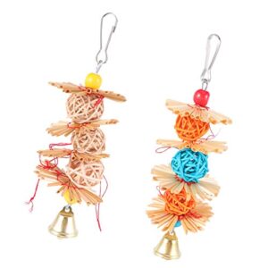 Scicalife 2pcs Parrot Biting Toy Hanging Rattan Ball Bell Parrot Cage Pendant Birds Playing ToyPet Gift