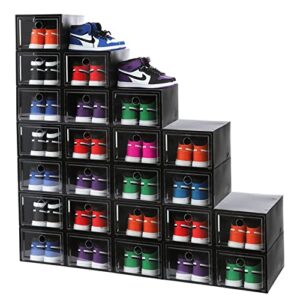 mmbaby 24 pack black shoe storage box stackable shoe storage organizers large containers easy to assembly stackable shoe organizer bins fits for us size 12