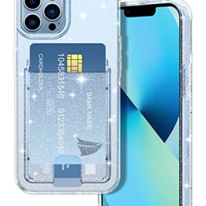 Petocase for iPhone 13 Pro Max Wallet Case,Card Holder Slot Ultra Bling Slim Thin Clear Flexible TPU Gel Rubber Soft Skin Silicone Protective Phone Case for Apple iPhone 13 Pro Max Glitter Clear