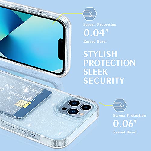 Petocase for iPhone 13 Pro Max Wallet Case,Card Holder Slot Ultra Bling Slim Thin Clear Flexible TPU Gel Rubber Soft Skin Silicone Protective Phone Case for Apple iPhone 13 Pro Max Glitter Clear