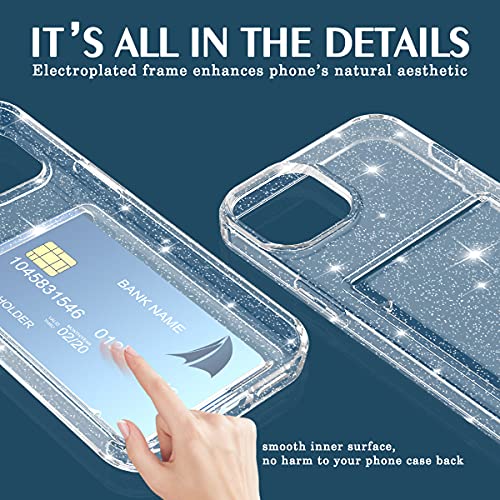 Petocase for iPhone 13 Pro Max Wallet Case,Card Holder Slot Ultra Bling Slim Thin Clear Flexible TPU Gel Rubber Soft Skin Silicone Protective Phone Case for Apple iPhone 13 Pro Max Glitter Clear