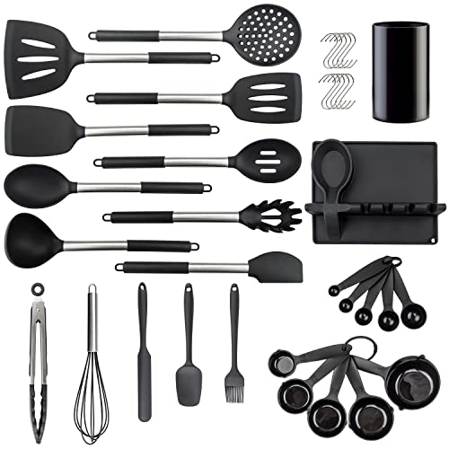 LeMuna Silicone Kitchen Utinsels Sets Heat Resistant Kitchen Utensils Set, Stainless Silicone Utensils Set for Nonstick Cookware, BPA Free, Dishwasher Safe