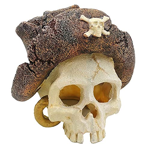 BCSIUHD Aquarium Ornament - Fish Tank Decorations Supplies Accessories Handsome Cowboy hat Pirate Skull Decor Resin Aquarium cave（Brown）