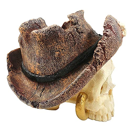 BCSIUHD Aquarium Ornament - Fish Tank Decorations Supplies Accessories Handsome Cowboy hat Pirate Skull Decor Resin Aquarium cave（Brown）