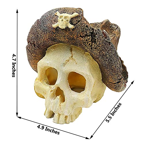 BCSIUHD Aquarium Ornament - Fish Tank Decorations Supplies Accessories Handsome Cowboy hat Pirate Skull Decor Resin Aquarium cave（Brown）