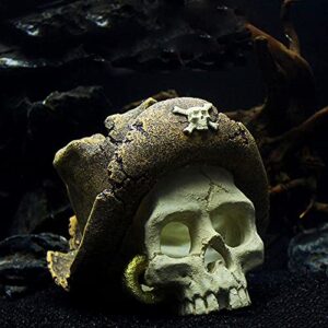 BCSIUHD Aquarium Ornament - Fish Tank Decorations Supplies Accessories Handsome Cowboy hat Pirate Skull Decor Resin Aquarium cave（Brown）