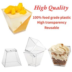 Gddochn 50 Pack 3.5 oz/100ml Plastic Square Dessert Cups,Square Small Appetizer Cups,Square Clear Plastic Dessert Tumbler Cup for Desserts,Appetizers,Puddings,Chocolate Cakes,Ice Cream