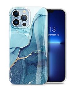gviewin for iphone 13 pro case 6.1 inch 2021, [10ft military grade drop protection] marble phone case slim glossy soft tpu shockproof protective cover for women men stylish phone cases(navy blue)