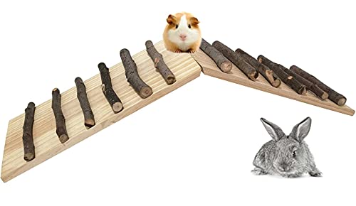 kathson Rabbits Wood Bridge Guinea Pig Climbing Ladder Natural Ramp Ladder Rat Toy Cage Habitat Accessories for Bunny Hamsters Gerbils Mice Mouse Chinchilla Hedgehog Small Animal