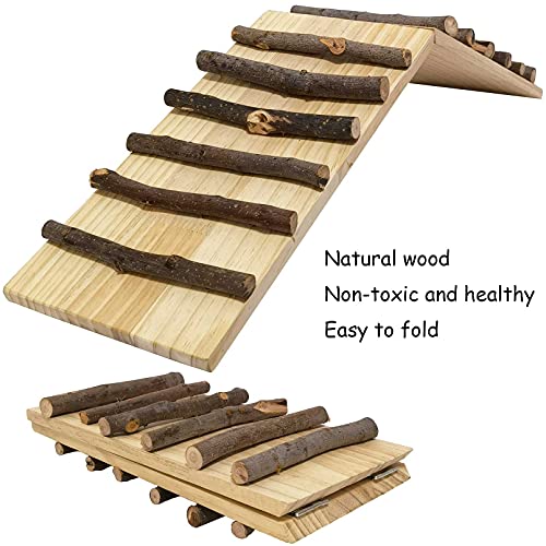 kathson Rabbits Wood Bridge Guinea Pig Climbing Ladder Natural Ramp Ladder Rat Toy Cage Habitat Accessories for Bunny Hamsters Gerbils Mice Mouse Chinchilla Hedgehog Small Animal