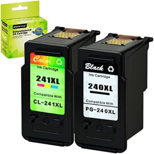 greencycle remanufactured ink cartridge compatible for canon pg-240xl 240 xl cl-241xl 241 xl pixma mg3620 mg4220 mg3220 mg2220 mx392 mx432 mg3522 printer (black, 1 pack ; tri-color, 1 pack)