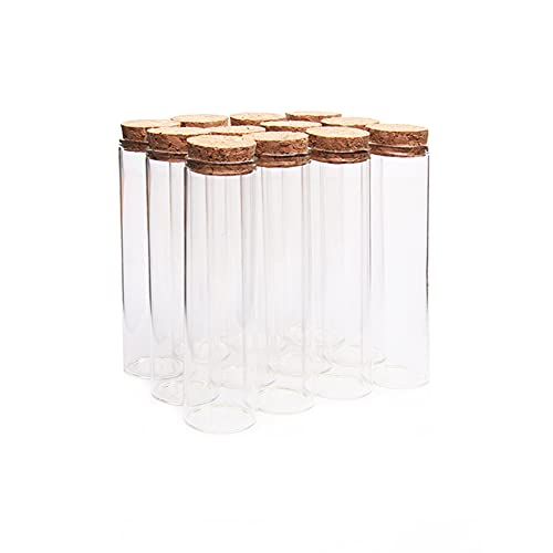 10PCS 60ml/2oz Empty Clear Glass Test Tubes Reagent Bottle with Cork Stoppers for Foods Cosmetic Candy Tea Powder Liquid Dispenser