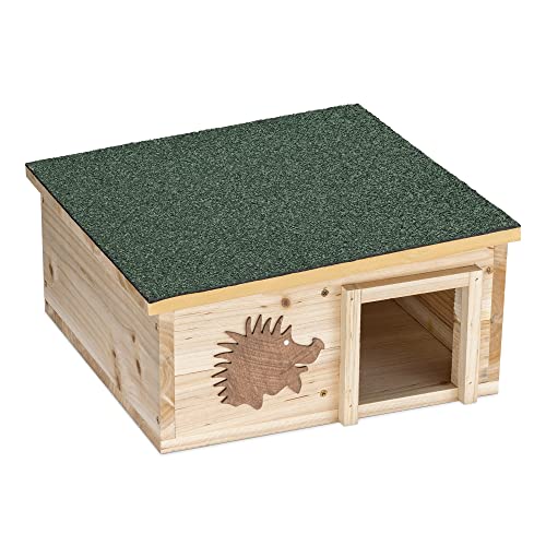 Navaris Wood Hedgehog House - Wooden Hideout for Hedgehogs - Small Animal Shelter for Hiding, Sleeping, Nesting, Outdoors - Pet Play Cage Accessory