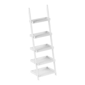 lavish home ladder bookshelf – 5-tier leaning shelf stand for decorative display - living room, bathroom, or kitchen shelving unit (white)