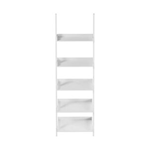 Lavish Home Ladder Bookshelf – 5-Tier Leaning Shelf Stand for Decorative Display - Living Room, Bathroom, or Kitchen Shelving Unit (White)