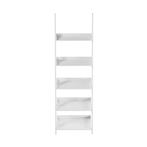 Lavish Home Ladder Bookshelf – 5-Tier Leaning Shelf Stand for Decorative Display - Living Room, Bathroom, or Kitchen Shelving Unit (White)