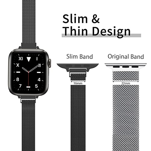 CTYBB for Apple Watch Band Series Ultra SE 8 7 6 5 4 3 2 1 38mm 40mm 41mm 42mm 44mm 45mm 49mm, Stainless Steel Slim & Thin Mesh Magnetic Clasp Strap Women and Girl Replacement Band for iWatch (41mm/40mm/38mm,Black)