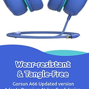 gorsun Premium A66 Kids Headphones with 85dB/94dB Volume Limited, in-line HD Mic, Audio Sharing, Foldable Toddler Headphones, Adjustable, Children Headphones Over-Ear for School Travel, Blue